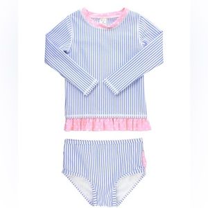 Ruffle Butts Seersucker Long Sleeve Rash Guard Bikini NWT